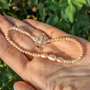 Rosaline Pink Pearl Heart Bracelet - 100% natural baroque freshwater pearls